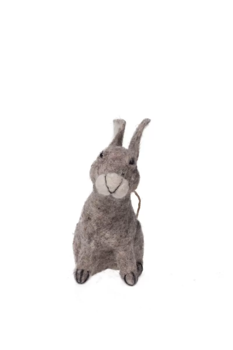 De Kulture Handmade Premium Wool Felt Hanging Grey Bunny Eco Friendly Needle Felted Stuffed Easter Ornament Ideal for Home Office Party Decoration Holiday Décor, 2.5x3x6 (LWH) Inches